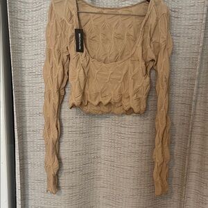 PrettyLittleThing Beige Textured Crop Top